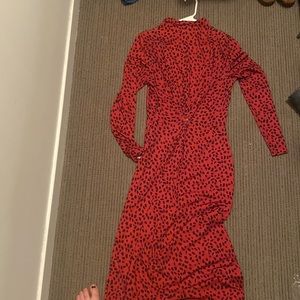 WAYF red cheetah midi knot dress